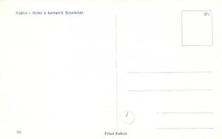 Kassa, Kosice; Schalkház hotel és kávéház, Bernát Webecz, Guttman, Buxbaum üzletei, villamos / Hotel...