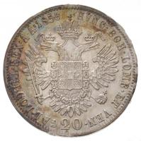 1855B 20Kr Ag "Ferenc József" (4,36g) T:1- patina, peremen ragasztásnyom / Hungary 1855B 2...