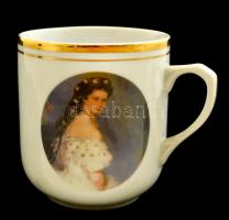 cca 1900 Wittelsbach Erzsébet (1837-1898) osztrák császárné, magyar királynét ábrázoló képes porcelán csésze / Empress Elisabeth (Sisi) chinaware mug with her image 8 cm