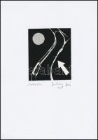 1975 Jankovszky György(1946-): Fehér nyíl, feliratozva, aláírt, pecséttel jelzett, kartonra kasírozva, 11x9,5 cm