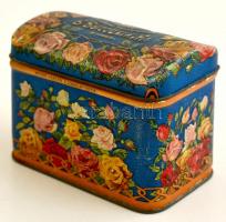 cca 1890 Orosz cég. V. Viszockij festett, dombornyomott fém teás doboz / Russian tea box. Painted metal. 8x6x5 cs