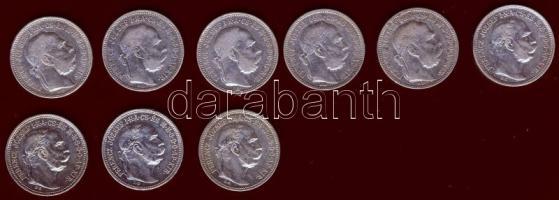 1K Ag 1893 (3x), 1895, 1896, 1912, 1914, 1915 (2x) Összesen 9db T:2+,2,2/3