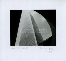 1983 Jankovszky György(1946-): New York, World Trade Center, feliratozva, aláírt, pecséttel jelzett, kartonra kasírozva, 18x22 cm / New York, World Trade Center, with artists stamp and signature on the verso, 18x22 cm