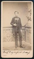cca 1865 Gróf Degenfeld József (1847-1927) későbbi Hajdú megyei főispán, református főgondnok fiatalkori képe aláírásával 6x10 cm