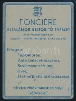 1948 Fonciére biztosító fém reklámos kártyanaptár / metal pocket calendar. 7x10 cm