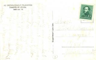 1939 Léva, Levice; Országzászló felavatási ünnepély. Guggenberger Lajos kiadása / Hungarian flag ina...