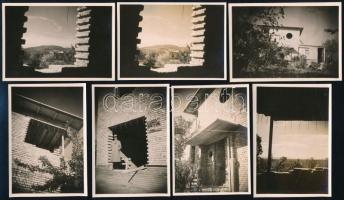 1937 Bp., Apahida utcai lakóház tervrajza (terv.: Németh Emil), a hajtások mentén kis sérülésekkel + az építést dokumentáló 7 db fotó, 6×9 cm