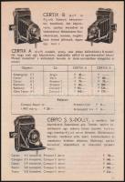 cca 1938-1940 Bp., Fényképezőgépek és fotócikkek képes árjegyzéke, 2 db: Hajdu Lajos és Szenes Márto...