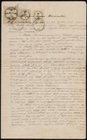 1860 Mezőberény Templomi orgona pótszerződés 1858-as réznyomású 16fl, 1fl és 50kr okmánybélyegekkel / Agreement with fiscal stamps