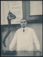 1941 dr. Kiss Ferenc (1889-1966) anatómiaprofesszor előadást tart, P. Müller címkével jelzett munkája, 18x23 cm