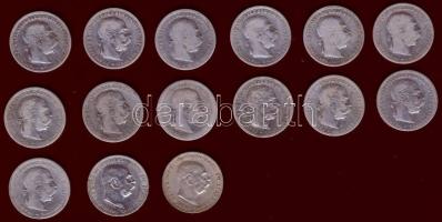 Ausztria 1K Ag 1893 (6x), 1894 (3x), 1899, 1900 (2x), 1904, 1915 (2x) Összesen 15db T:2,3