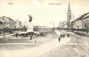 Arad, Kossuth-szobor, lóvasút / statue, horse-drawn tram - képeslapfüzetből / from postcard booklet (EK)