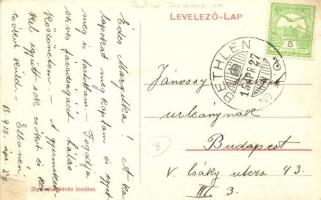 Bethlen, Beclean; Vasútállomás, vasutasok, villamos szerelvény. Kajári István kiadása / railway stat...