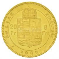 1880KB 8Ft/20Fr Au "Ferenc József / Középcímer (6.45g/0.900) T:2 
Hungary 1880. 8 Forint/20 Fr...