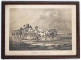 cca 1870 Hazatérő vásárosok. Litográfia. Adolf van der Venne festménye után metszette Marasztoni Józ...