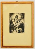 Kiss Terézia (1928-): Gitározó. Rézkarc, papír, jelzett, üvegezett keretben, 1914 cm