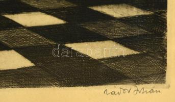 Zádor István (1882-1963): Rembrandt házában. Rézkarc, papír, jelzett, üvegezett keretben, 35×26 cm