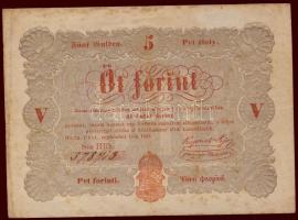 1848. 5Ft "Kossuth bankó" vörösbarna előlapi román szövegben pont + pont nyomdahibával! T:III/IV