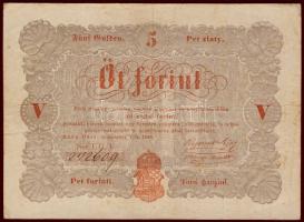 1848. 5Ft "Kossuth bankó" vörösbarna előlapi román szövegben pont + pont nyomdahibával! T:III