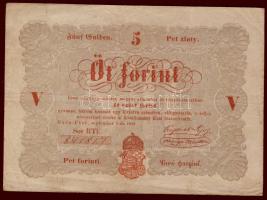 1848. 5Ft "Kossuth bankó" vörösbarna  előlapi román szövegben pont + pont nyomdahibával! T:III