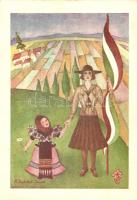Cserkészlányok. Kiadja a Magyar Cserkészleány Szövetség / Hungarian girl scouts art postcard s: R. Szörédi Ilona (EB)