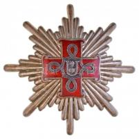 Független Horvát Állam 1942. Horvát Érdemrend Nagykeresztjének csillaga zománcozott és jelzett Ag csillag, függőleges tűvel, ezüstjelzés a tűn (84x85mm) T:1-,2 patina /  Independent State of Croatia 1942. Order of Merit Grand Cross Star enamelled and hallmarked Ag star with vertical pin, hallmark on pin (84x85mm) C:AU,XF patina