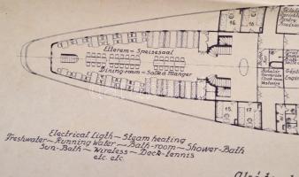 cca 1896 az Erzsébet királyné gőzhajó elrendezési terve, tervmásolat, 33,5×41,5 cm + az Erzsébet kir...