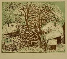 Somlai Vilma (1938-2007): Tél. Színes linó, papír, jelzett, számozott (4/100), 18×23 cm