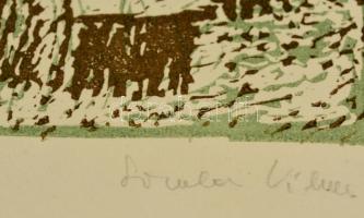 Somlai Vilma (1938-2007): Tél. Színes linó, papír, jelzett, számozott (4/100), 18×23 cm