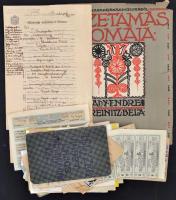 cca 1900-1970 Vegyes nyomtatvány és okmány tétel, közte okiratok, reklám nyomtatványok, német nyelvű imakönyv