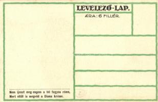 Síelő hölgy művészlap, Diana krém reklám a hátoldalon / Skiing lady. Hungarian art postcard, creme a...