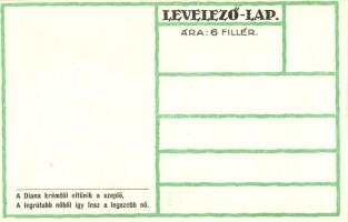 Teniszező hölgy művészlap, Diana krém reklám a hátoldalon / Tennis playing lady. Hungarian art postc...