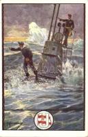 Tengeralattjáró kapitánya a hídon / K.u.K. Kriegsmarine submarine captain on the bridge. Austro-Hungarian flag. Kriegshilfsbüro Nr. 423. s: F. Kuderna (EK)