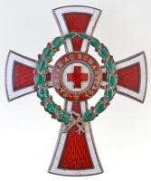 1914. A Vörös Kereszt tiszti Díszjelvénye hadidíszítménnyel zománcozott, jelzett Ag kitüntetés függőleges tűvel, jelzés a tűn, a hátlapi medalion zománcozott évszámokkal (56x46mm) T:2 kis zománchiba és zománchiány /  Hungary 1914. Red Cross, Badge of Honour for Officers with a war decoration enamelled, hallmarked Ag decoration with vertical pin, hallmark on pin, the reverse medallion with enamelled date (56x46mm) C:XF small enamell error and some enamell missing NMK 281.