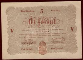 1848. 5Ft "Kossuth bankó" barna előlapon "5"-ös értékjelzés erősen lefelé és jobbra csúszva "Ruda-Pest" nyomdahiba T:II