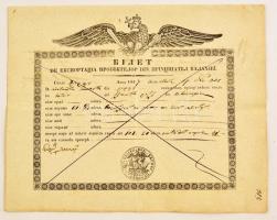 1847 Export szállítólevél Havasalföldről pecsételt szignettával / Export licence / Bilet from Walachia / Romania with stamped signetta.