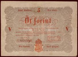 1848. 5Ft "Kossuth bankó"  vörösbana "5"-ös értékjelzés + címer erősen felfelé csúszva! T:III