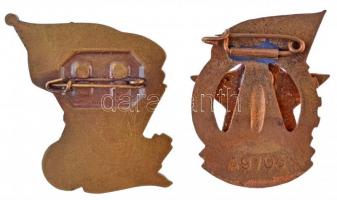 1949. "MHK" fém jelvény (~30mm) + ~1950. "MHK" zománcozott fém jelvény, hátoldal...