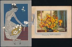 cca 1950 Üdvözlő kártya tétel, 13 db, 10x12 és 18x13,5 cm közti méretben