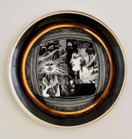 Hollóházi Szász Endre által tervezett mintával díszített porcelán tál és tégely, hibátlan, jelzett, ...