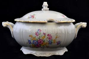 Zsolnay virág mintás hiányos étkészlet, matricás, jelzett, kopott, összesen:21 db