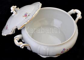 Zsolnay virág mintás hiányos étkészlet, matricás, jelzett, kopott, összesen:21 db