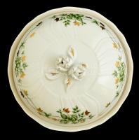 Hollóházi Erika mintás porcelán bonbonier, matricás, hibátlan, jelzett, d: 16,5 cm, m: 16 cm