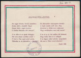 cca 1930 Irredenta nyomtatvány országzászlóval és Gyula diák versével. 17x12 cm