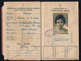 1965 Malaya / Malajzia útlevél / Malaya passport