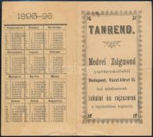 1895 Tanrend Medvei Zsigmond papírkereskedéséből, reklámos naptár és tanrend, kis szakadással