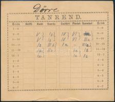 1895 "Tanrend Medvei Zsigmond papírkereskedéséből", reklámos naptár és tanrend, kis szakad...