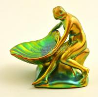 Zsolnay eozin mázas akt kagylóval, jelzett, hibátlan, 14×11 cm, m:11,5 cm