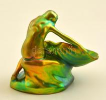 Zsolnay eozin mázas akt kagylóval, jelzett, hibátlan, 14×11 cm, m:11,5 cm