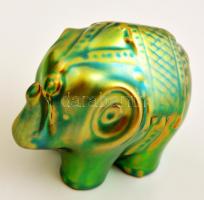 Zsolnay elefánt, eozin mázas, jelzett, hibátlan, m:6,5 cm, h:8 cm